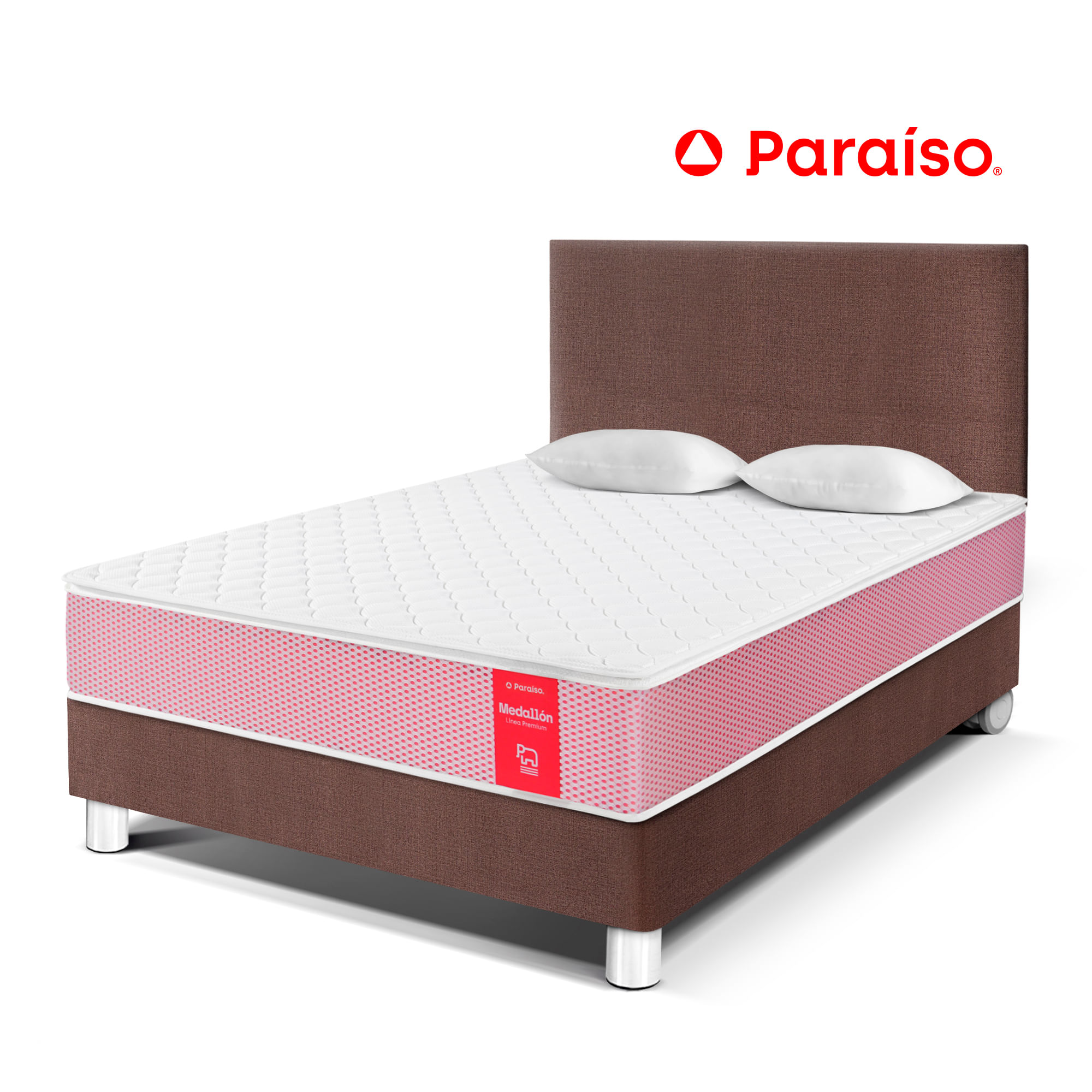 Dormitorio PARAISO Medallón Chocolate 2 Plazas + 2 Almohadas + Protector