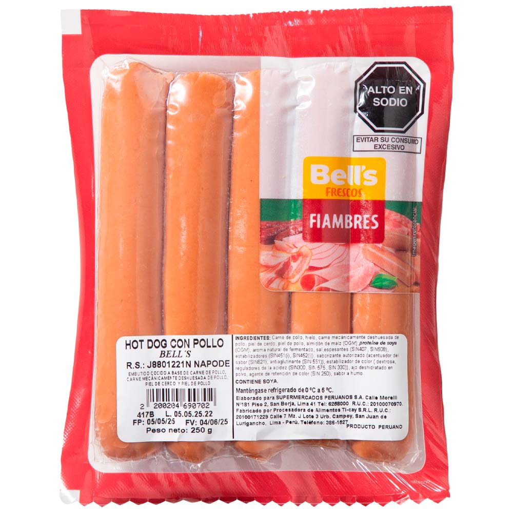 Hot Dog de Pollo BELL'S Paquete 250g