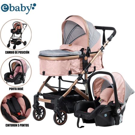 Coche Cuna Moisés de Lujo «COMFORT» Con Porta Bebé Pink