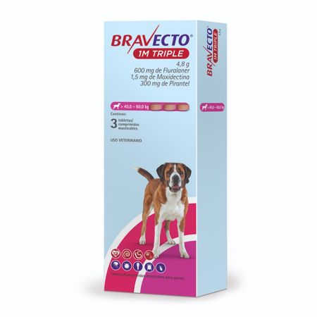 Antipulga Bravecto 40 - 60KG x 3 Tab Protección Total 111 Días