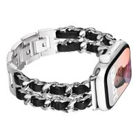 Correa Para Applewatch Y Watch Acero y Cuero 42 44 45 49mm Plata Negro
