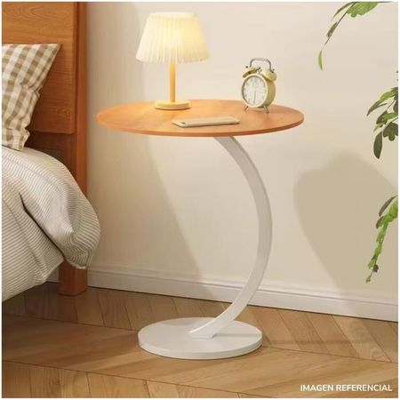 Mesa Auxiliar Circular Moderna en Forma de C Beige con Blanco