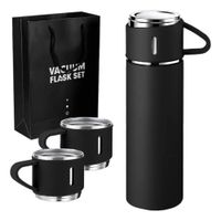 Termo de Acero Inoxidable Bebidas Frías y Calientes de 500 ml + 3 Tazas Negro