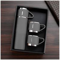 Termo de Acero Inoxidable Bebidas Frías y Calientes de 500 ml + 3 Tazas Gris