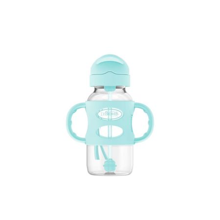Biberón Para Bebe Dr Browns De Transición Con Cañita Y Asas De Silicona Boca Ancha 9 Oz/270Ml Color Verde