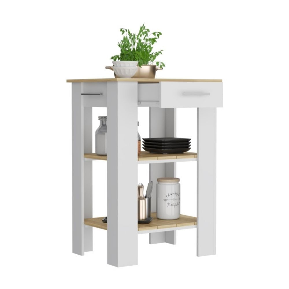 Isla de Cocina Tuhome Cala 1 Cajón Blanco/Macadamia