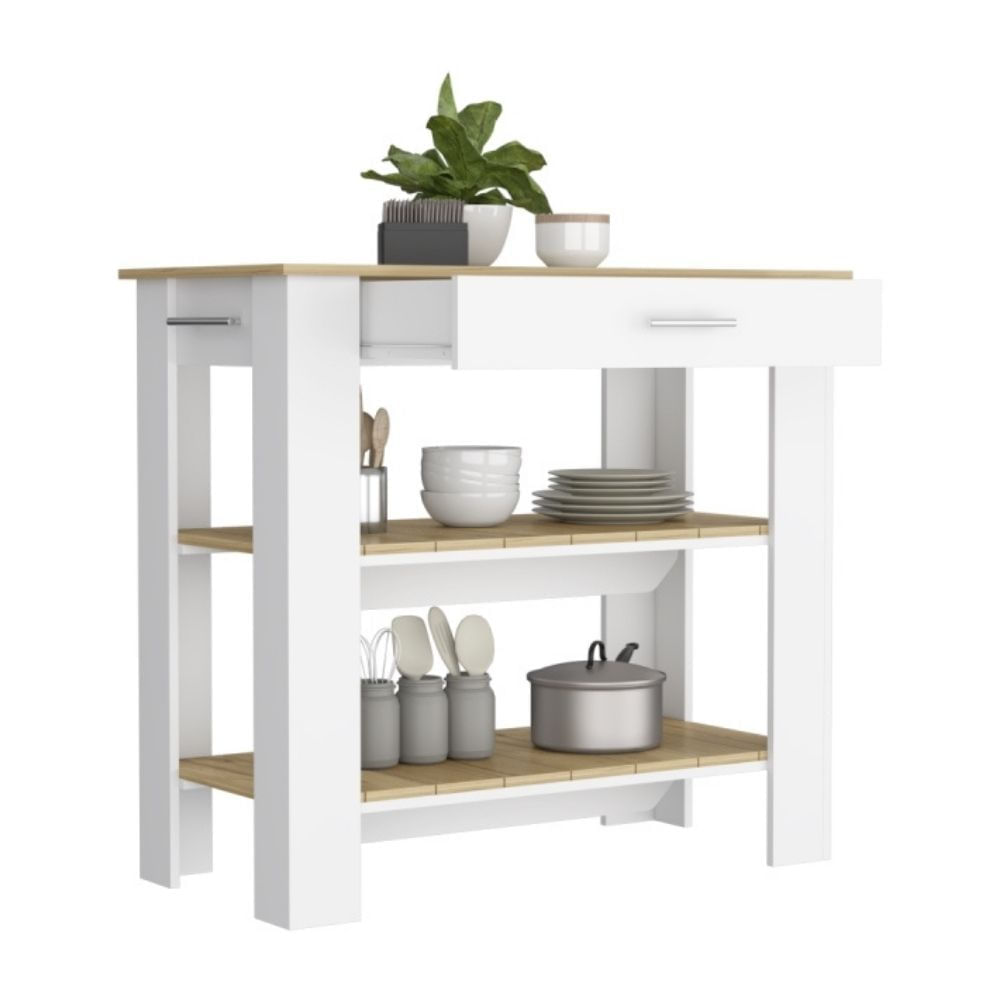 Isla de Cocina Tuhome Cala-40 1 Cajón Blanco/Macadamia