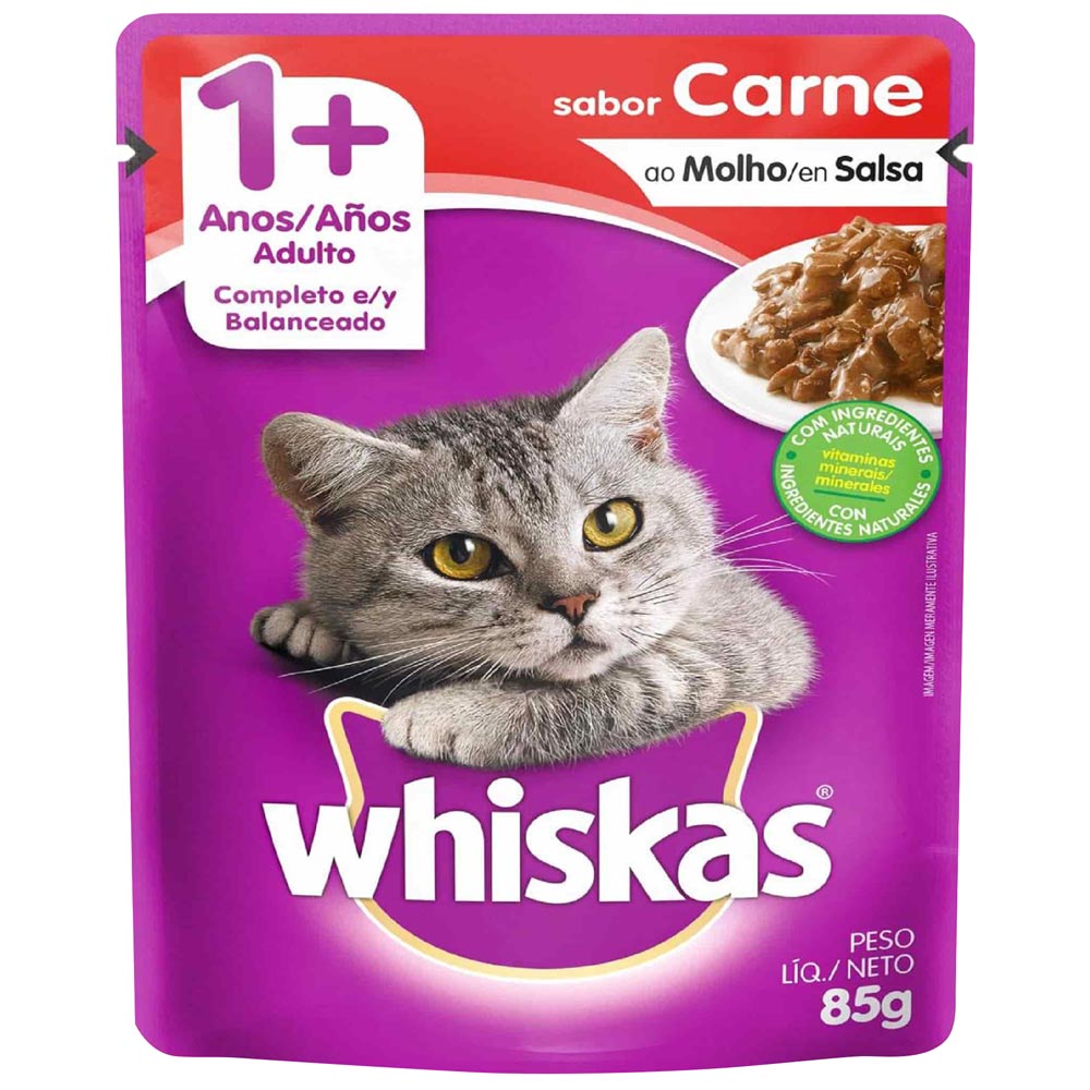 Alimento Húmedo para Gato WHISKAS Adulto Sabor Carne Pouch 85g