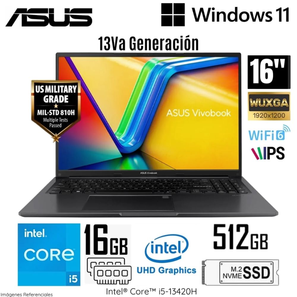 Laptop Asus VivaBook X1605VA-MB1234 Intel Core i5-13420H 16GB RAM 512GB SSD 16"" WUXGA Indie Black