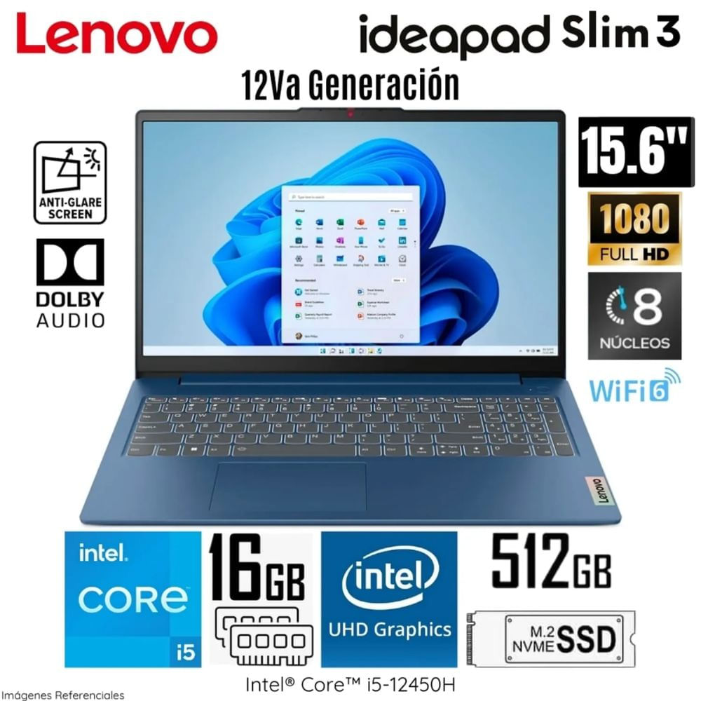 Laptop Lenovo IdeaPad Slim 3 15IAH8 Intel Core i5-12450H 16GB RAM 512GB SSD 15.6” FHD - 83ER001DLM