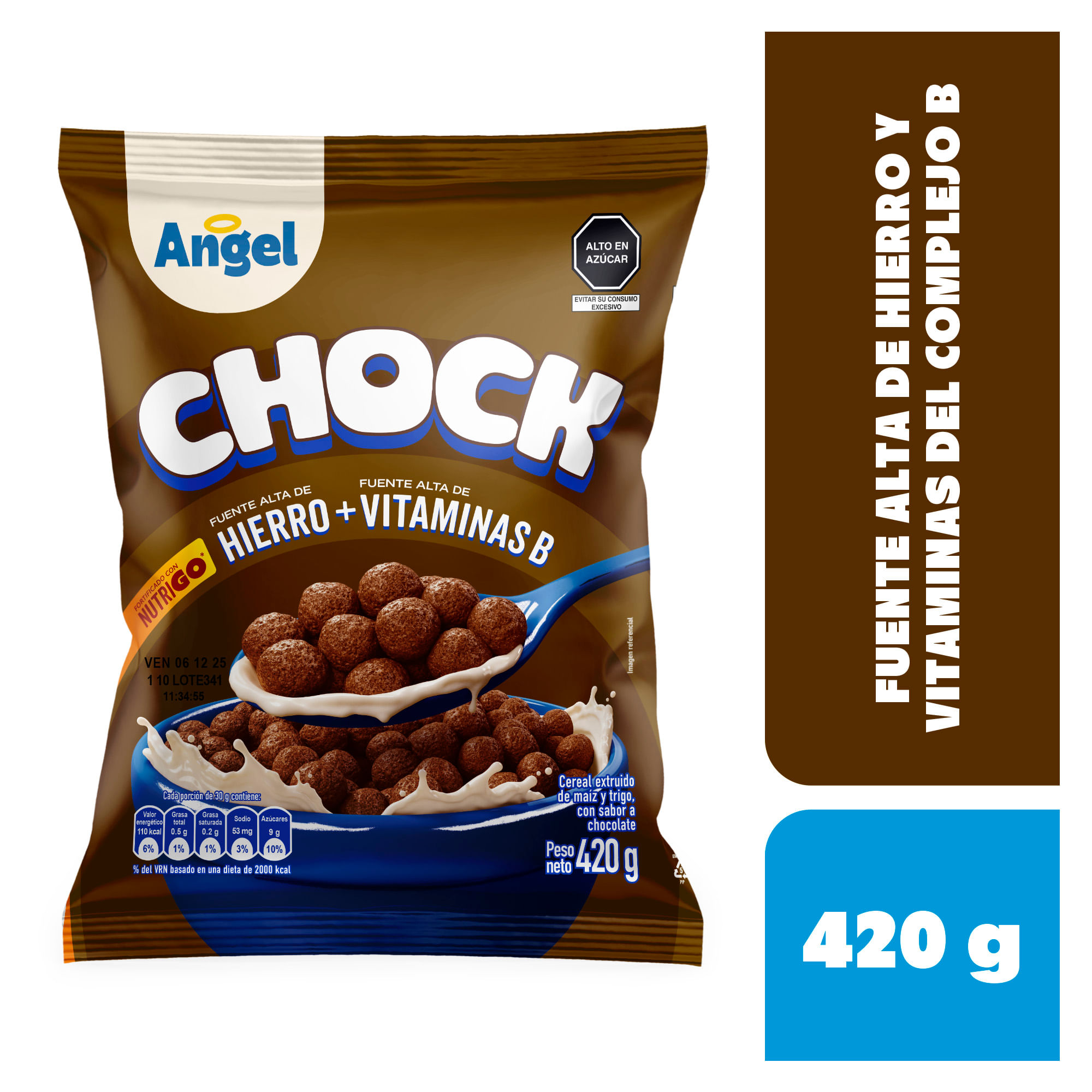 Cereal ÁNGEL Maíz Trigo y Avena Sabor a Chocolate Bolsa 420g