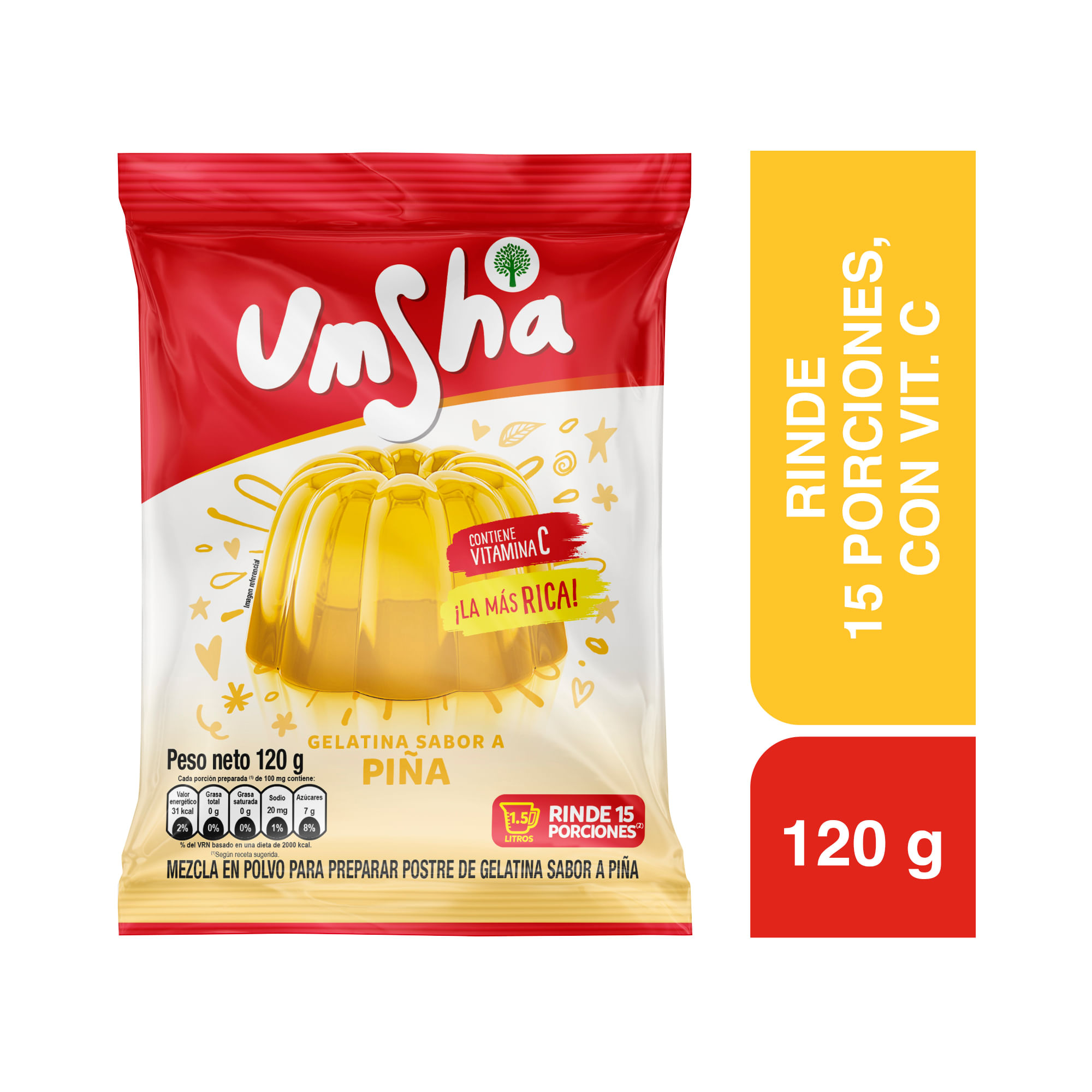 Gelatina UMSHA Sabor a Piña Bolsa 120g