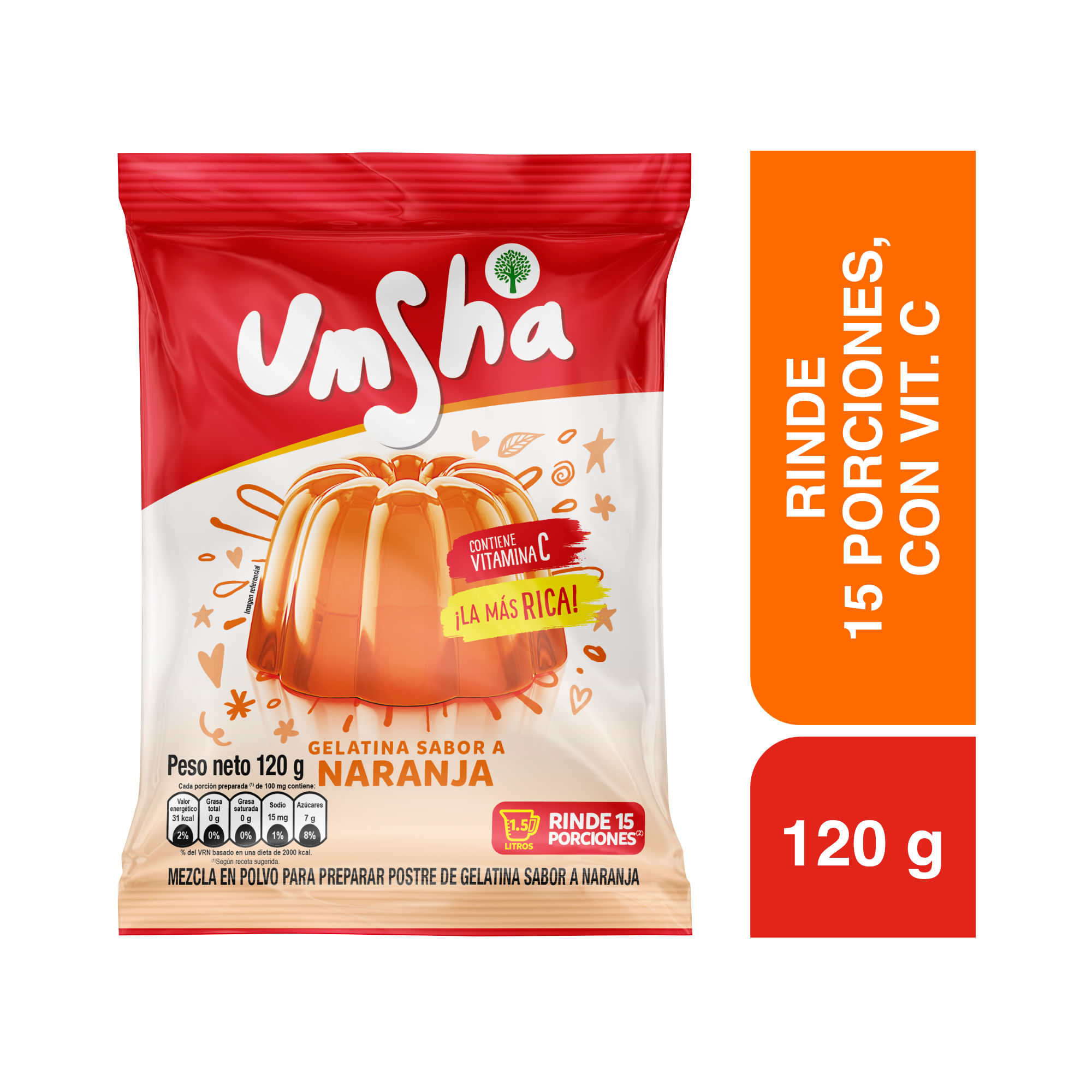 Gelatina UMSHA Sabor a Naranja Bolsa 120g