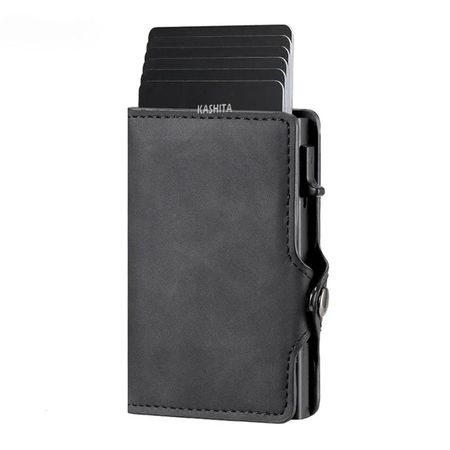 Billetera Tarjetero Color Gris De Aluminio Rfid Cuero Anti Clonación