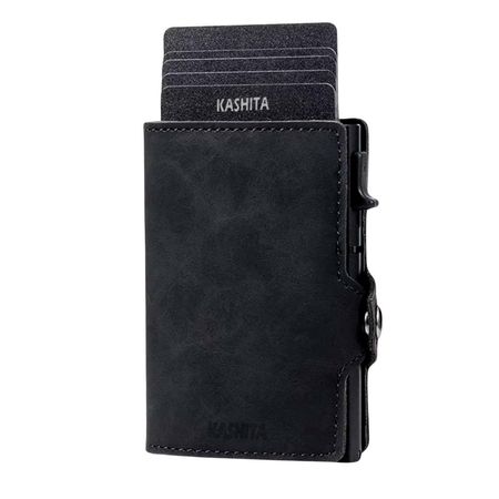 Billetera Tarjetero Color Negro De Aluminio Rfid Cuero Anti Clonación