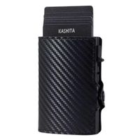 Billetera Tarjetero Color Fibra de Carbono Negro De Aluminio Rfid Cuero Anti Clonación