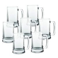 Vaso Cervecero de Vidrio con Asa 490ml Set de 6 Tazas Transparentes
