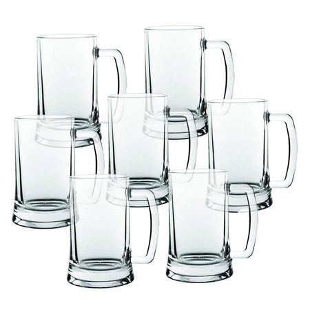 Vaso Cervecero de Vidrio con Asa 490ml Set de 6 Tazas Transparentes