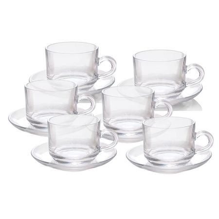 Tazas y Platos de Vidrio Templado Set de 12 - Tazas Transparentes 200ml