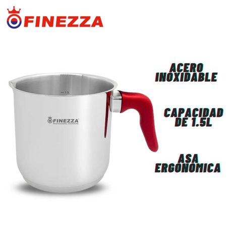 Jarra de acero para leche Finezza 1.5L Acero Inox, Asa Rojo