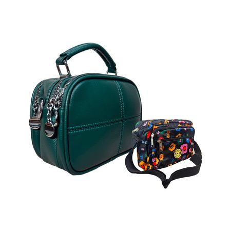 Cartera Pequeña de Mano y hombro Verde + Cartera Floreada