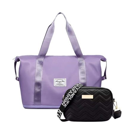 Bolsas Expandibles Viaje 2 en 1 Lila + Cartera Casual Negra