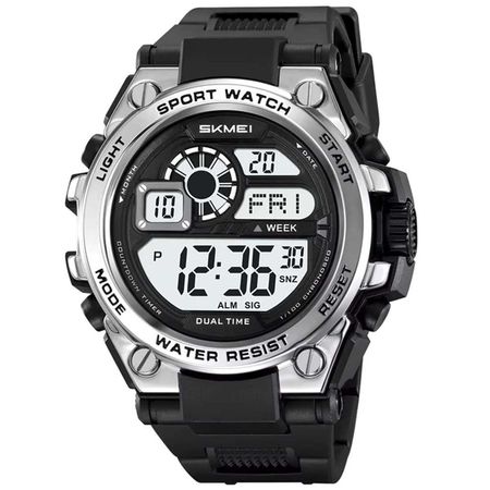 RELOJ SKMEI HOMBRE DIGITAL DEPORTIVO CRONÓMETRO DUAL LED PLATA - 2318