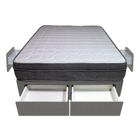 Cama Turin + 4 Cajones 1.5 Plz + 1 almohadas - Gris Oscuro