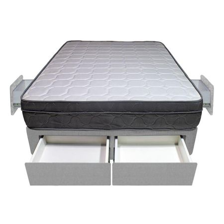 Cama Turin + 4 Cajones 1.5 Plz + 1 almohadas - Gris Claro