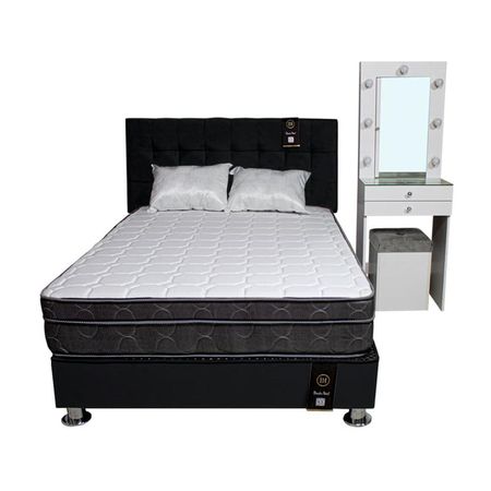 Dormitorio Coquette 1.5 Plz + Cabecera + Tocador + Puff - Negro