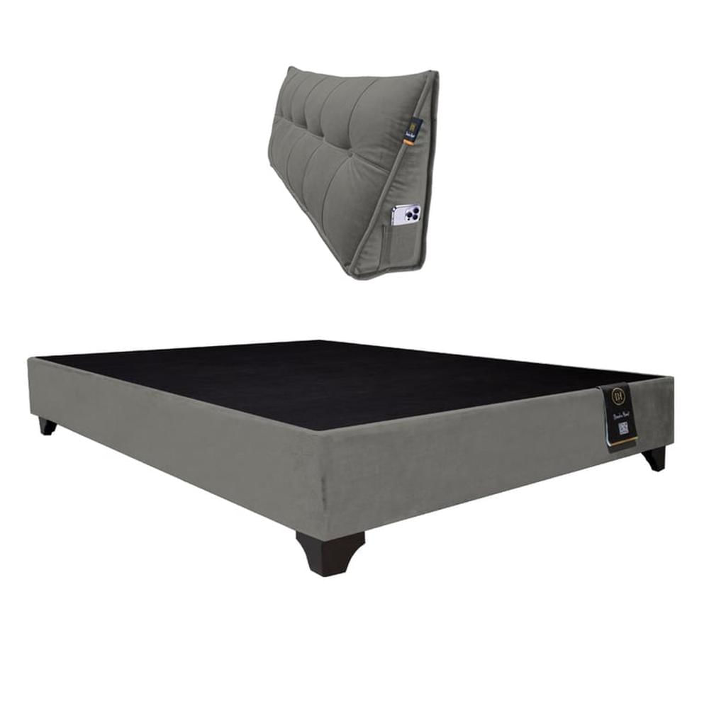 Base de Cama Luton + Cojin de Respaldo Bitola 1.5 Plz - Gris Oscuro