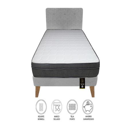 Dormitorio Turin Slim 2 Plz + Cabecera + Almohadas - Gris Claro