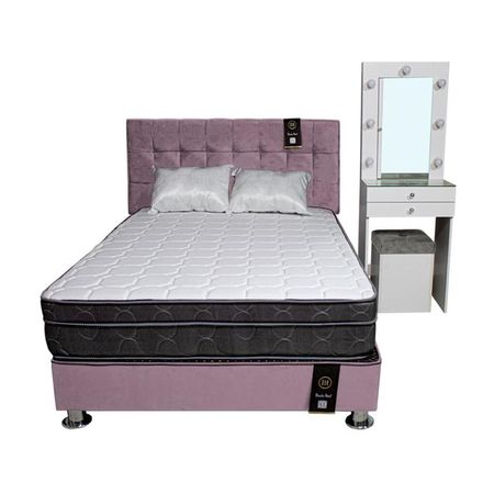 Dormitorio Coquette 1.5 Plz + Cabecera + Tocador + Puff - Lila