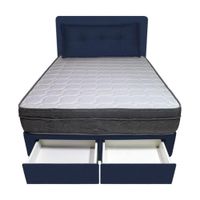 Dormitorio Turin + 2 Cajones 1.5 Plz + Cabecera + Cojin - Azul Marino