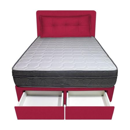 Dormitorio Turin + 2 Cajones 1.5 Plz + Cabecera + Cojin - Rojo