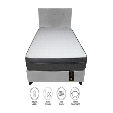 Dormitorio Turin 1.5 Plz + Cabecera + 1 Almohada - Gris Claro