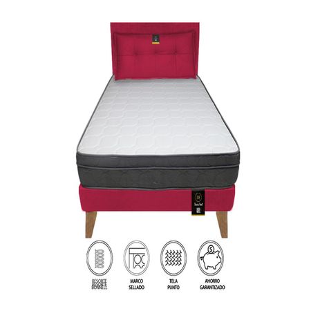 Dormitorio Turin Slim 1.5 Plz + Cabecera + Cojín - Rojo