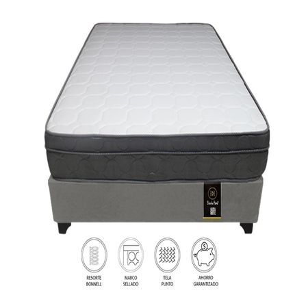 Cama Turin 1.5 Plz + 2 Almohadas - Gris Oscuro