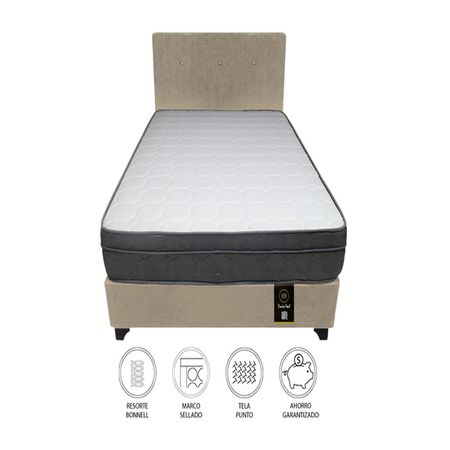 Dormitorio Turin 1.5 Plz + Cabecera + 1 Almohada - Beige Claro