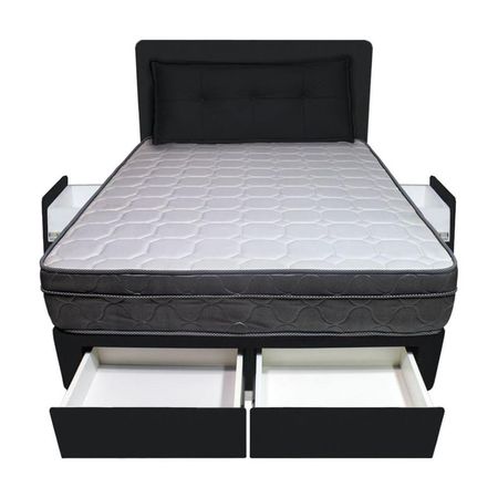 Dormitorio Turin + 4 Cajones Queen + Cabecera + Cojin - Negro