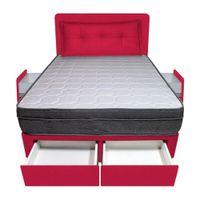 Dormitorio Turin + 4 Cajones Queen + Cabecera + Cojin - Rojo