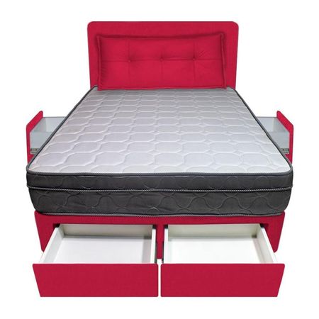 Dormitorio Turin + 4 Cajones Queen + Cabecera + Cojin - Rojo