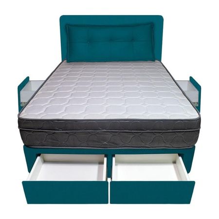 Dormitorio Turin + 4 Cajones Queen + Cabecera + Cojin - Cobalto