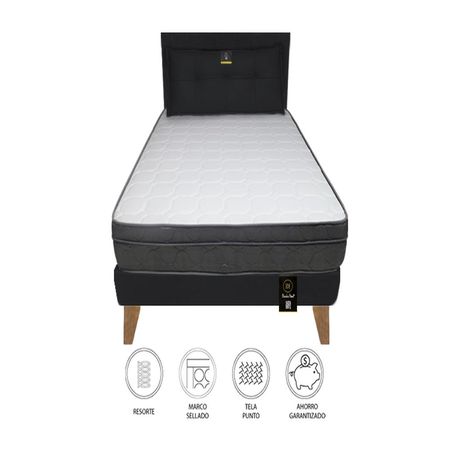 Dormitorio Turin Slim 2 Plz + Cabecera + Cojín - Negro