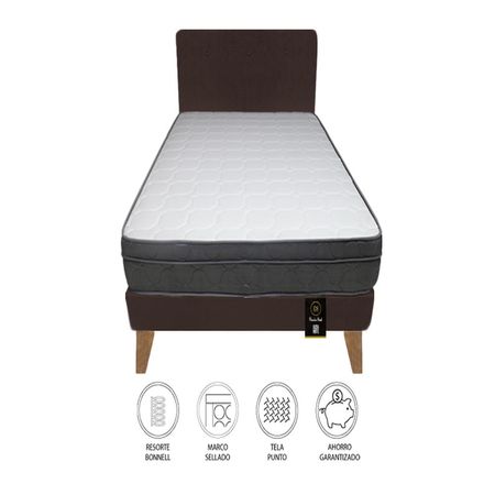 Dormitorio Turin Slim 1.5 Plz + Cabecera + Almohada - Chocolate