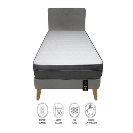 Dormitorio Turin Slim 1.5 Plz + Cabecera + Almohada - Gris Oscuro