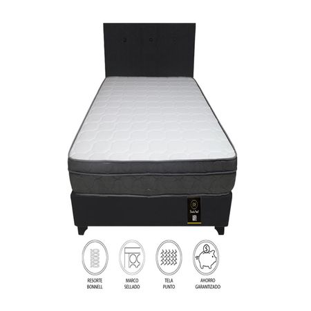 Dormitorio Turin 2 Plz + Cabecera + 2 Almohadas - Negro