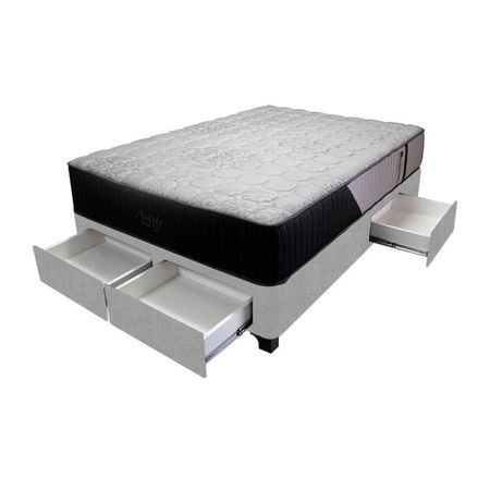 Cama Pocket Vip + 4 Cajones 2 Plz + 2 almohadas - Gris Claro