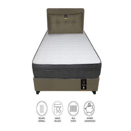 Dormitorio Turin 2 Plz + Cabecera Ajustable + Cojín - Beige Oscuro