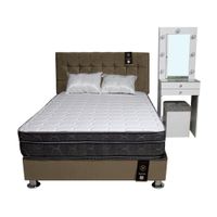 Dormitorio Coquette 2 Plz + Cabecera + Tocador + Puff - Beige Oscuro